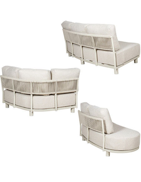 Salon de jardin modulable d’angle aluminium corde avec table Virelia