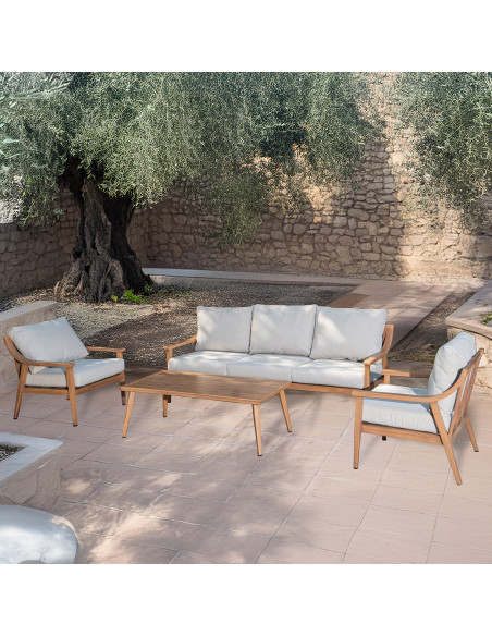 Salon de jardin 4 pièces aluminium effet bois Cyralys