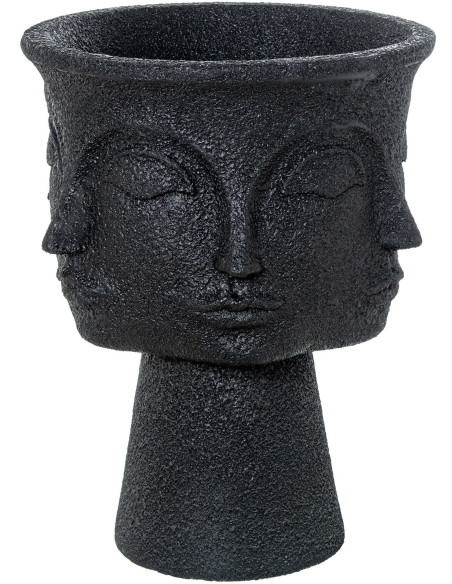 Cache-pot extérieur 3 visages noir en résine 62 cm Veyrane