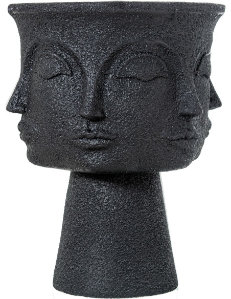 Cache-pot extérieur 3 visages noir en résine 62 cm Veyrane