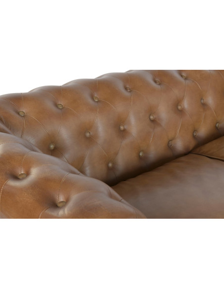 Canapé Chesterfield cuir véritable camel 3 places 190x77x80 cm Alcandre