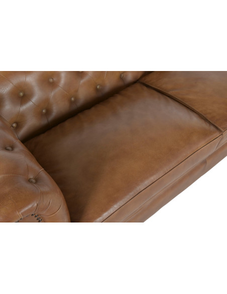 Canapé Chesterfield cuir véritable camel 3 places 190x77x80 cm Alcandre