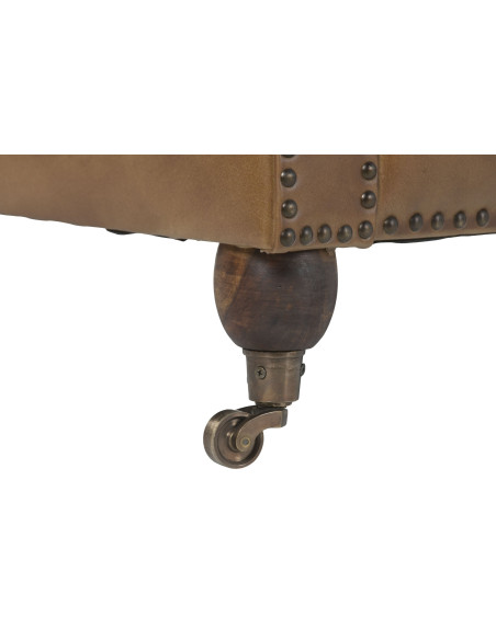 Canapé Chesterfield cuir véritable camel 3 places 190x77x80 cm Alcandre