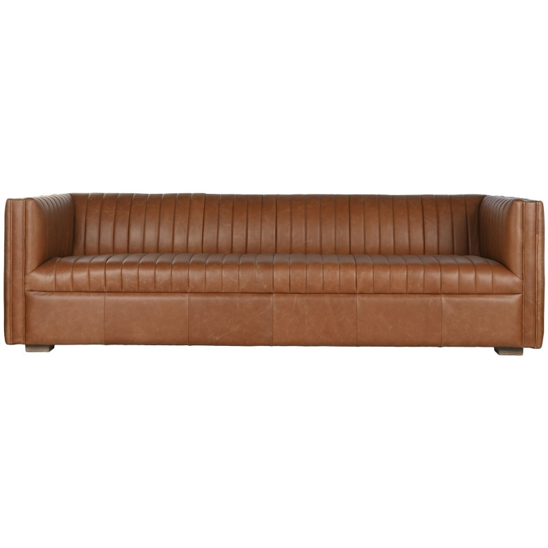 Canapé droit cuir véritable cognac 4...