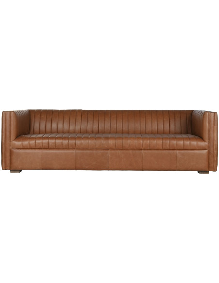 Canapé droit cuir véritable cognac 4 places 246x92x73 cm Arvélio