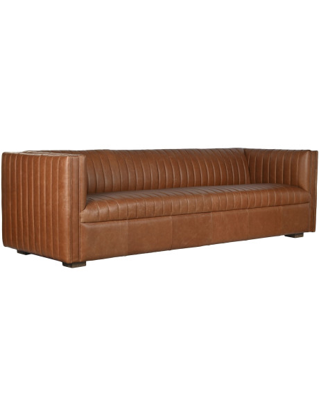 Canapé droit cuir véritable cognac 4 places 246x92x73 cm...