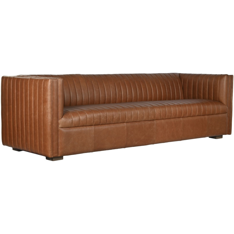 Canapé droit cuir véritable cognac 4...