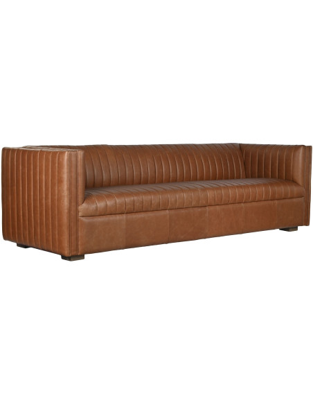 Canapé droit cuir véritable cognac 4 places 246x92x73 cm Arvélio