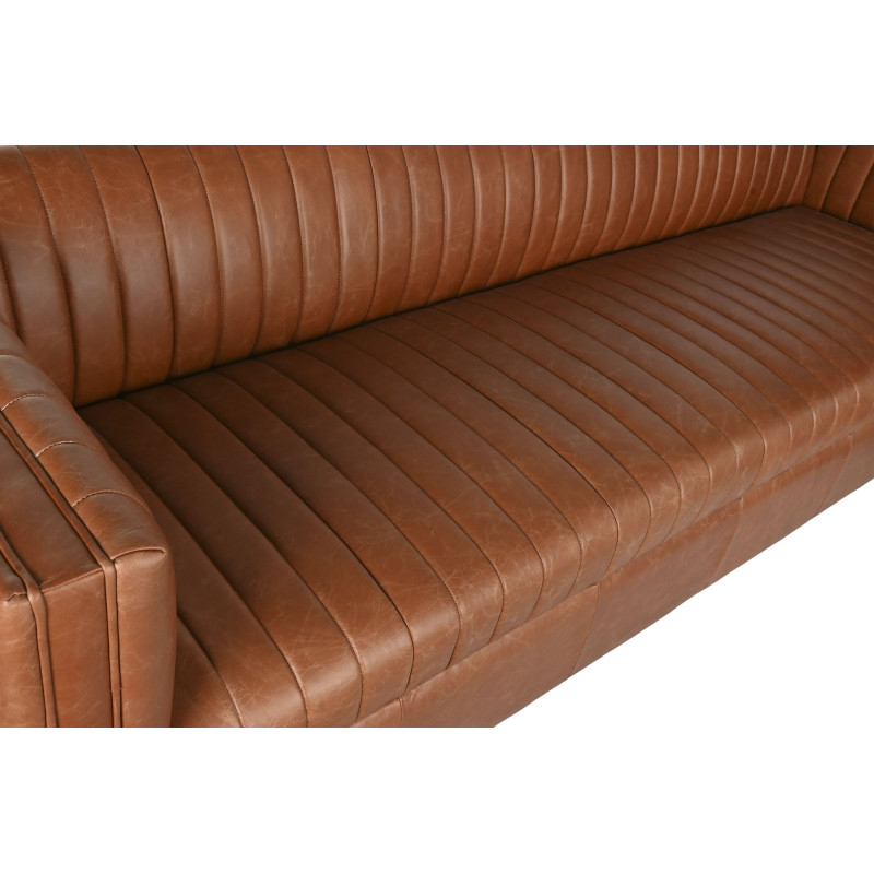 Canapé droit cuir véritable cognac 4...