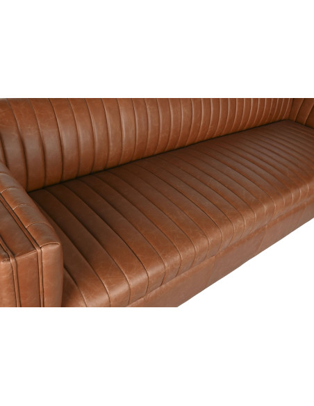 Canapé droit cuir véritable cognac 4 places 246x92x73 cm Arvélio
