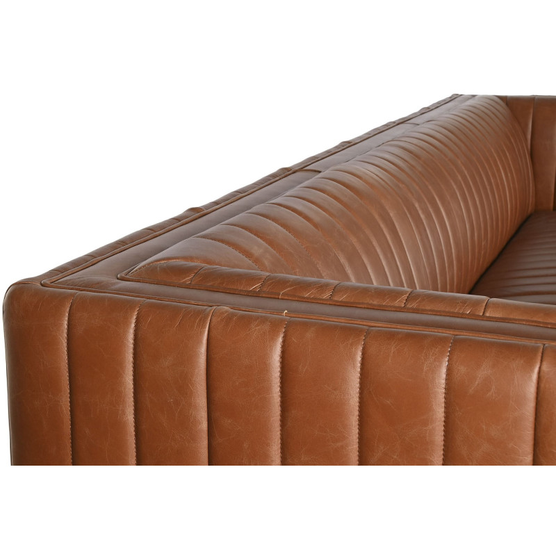 Canapé droit cuir véritable cognac 4...