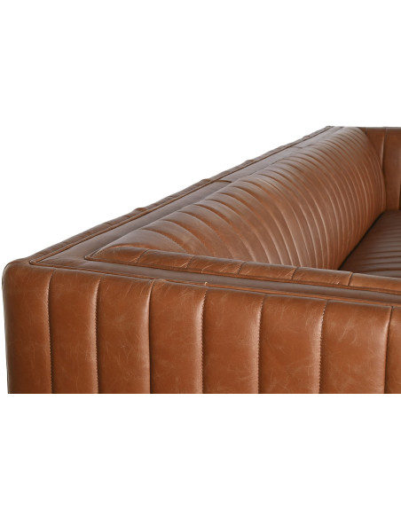 Canapé droit cuir véritable cognac 4 places 246x92x73 cm Arvélio