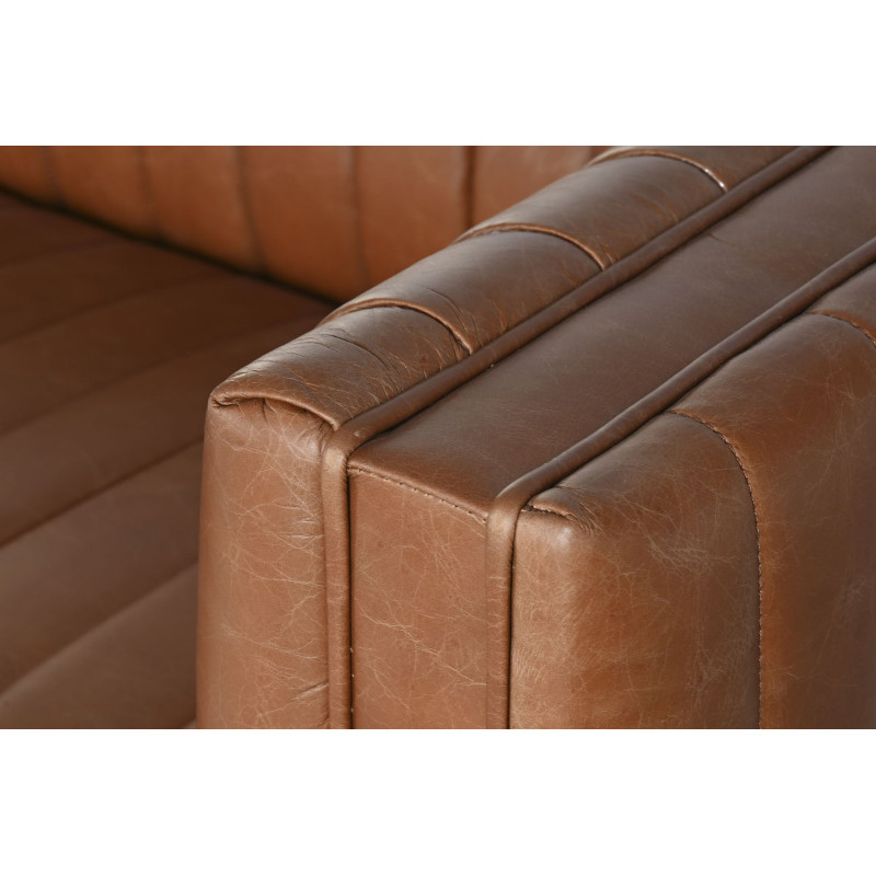 Canapé droit cuir véritable cognac 4...