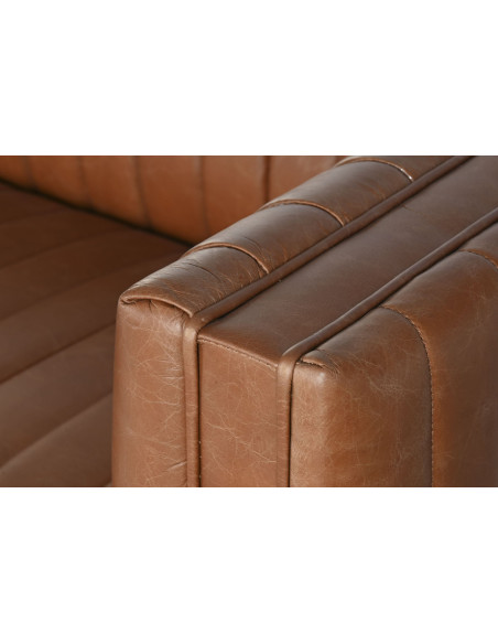 Canapé droit cuir véritable cognac 4 places 246x92x73 cm Arvélio