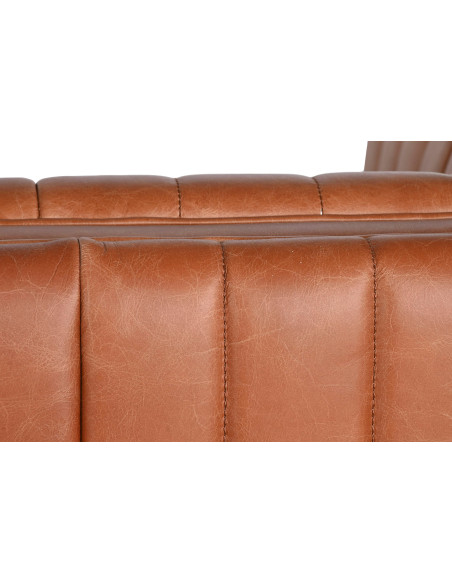 Canapé droit cuir véritable cognac 4 places 246x92x73 cm Arvélio