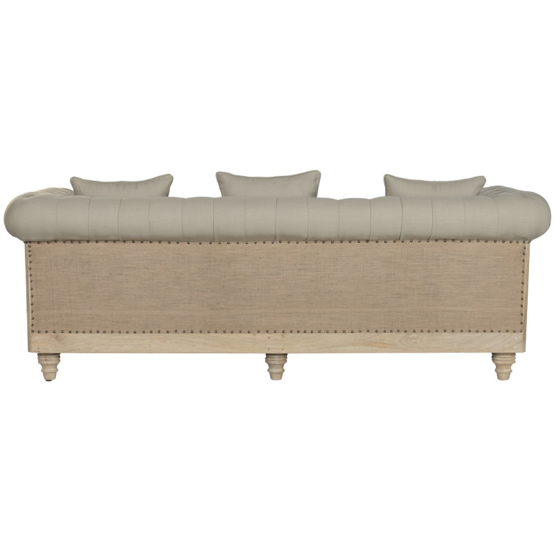 Canapé beige capitonné en bois et...