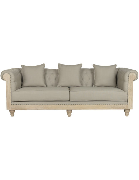 Canapé beige capitonné en bois et polyester 225 cm Aveloria