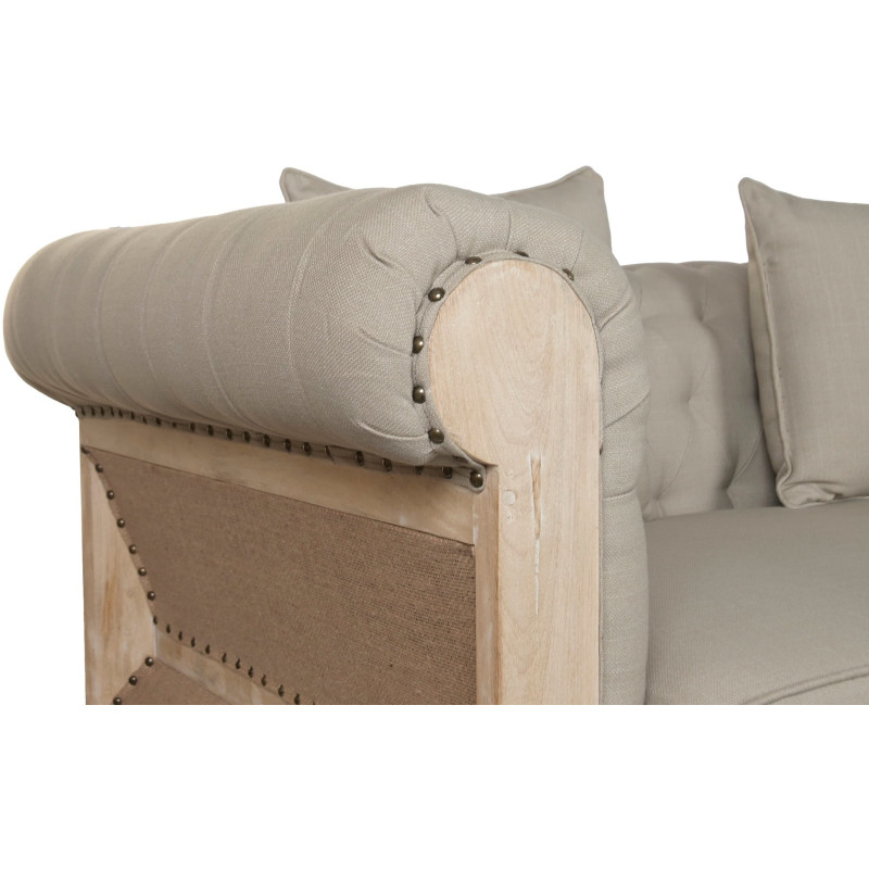 Canapé beige capitonné en bois et...