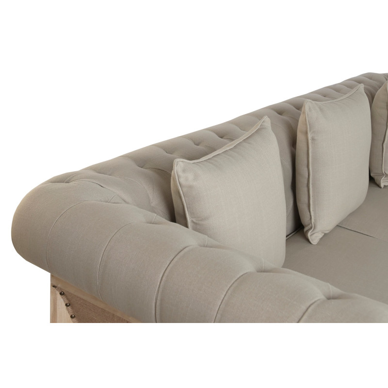 Canapé beige capitonné en bois et...
