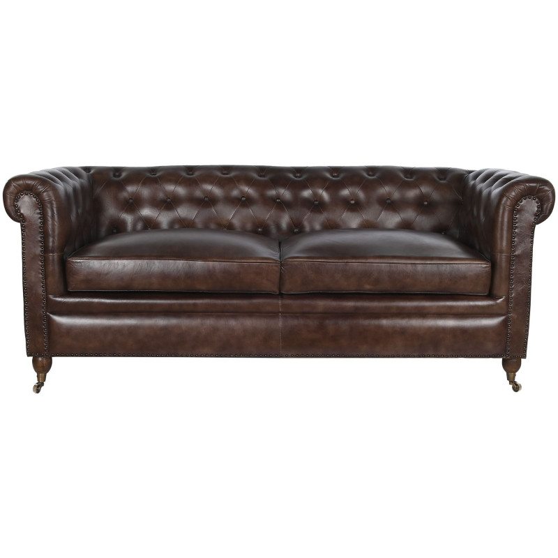 Canapé Chesterfield cuir marron foncé...
