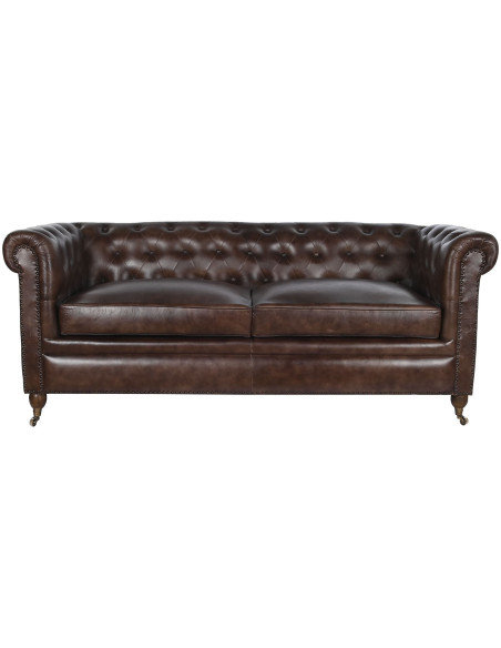 Canapé Chesterfield cuir marron foncé 3 places Alcandre