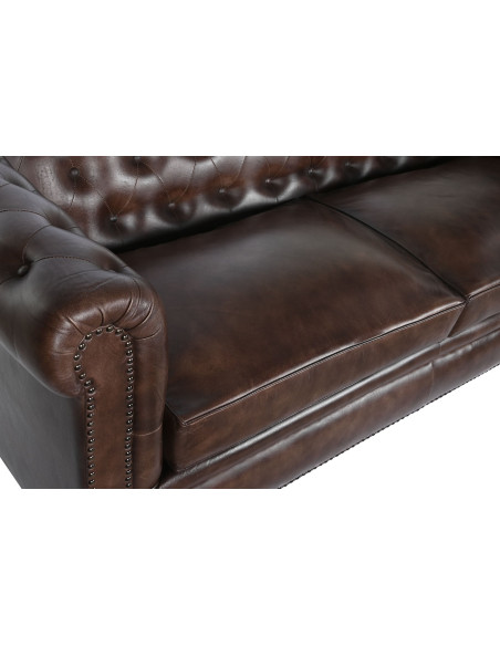 Canapé Chesterfield cuir marron foncé 3 places Alcandre