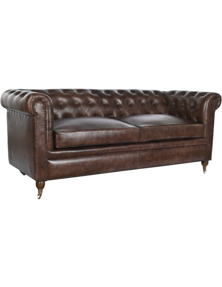 Canapé Chesterfield cuir marron foncé 3 places Alcandre