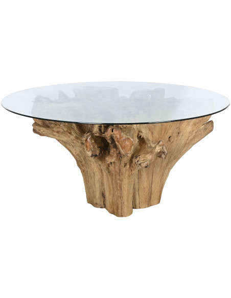 Table à manger ronde racine de teck et verre 160 cm Valoria