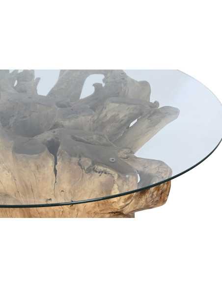 Table à manger ronde racine de teck et verre 160 cm Valoria