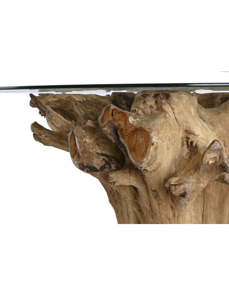 Table à manger ronde racine de teck et verre 160 cm Valoria
