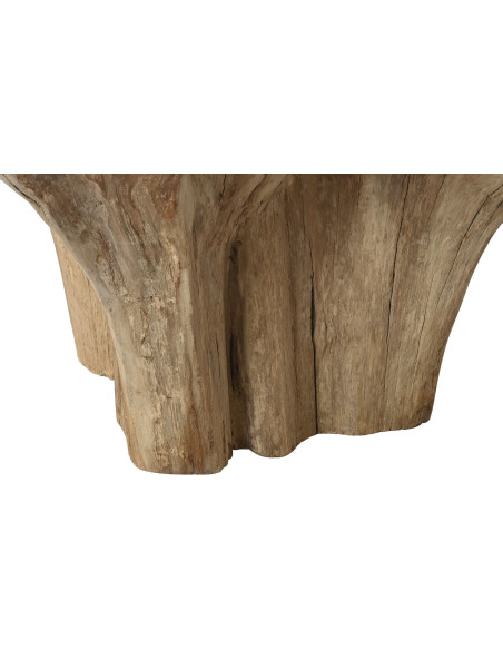Table à manger ronde racine de teck et verre 160 cm Valoria