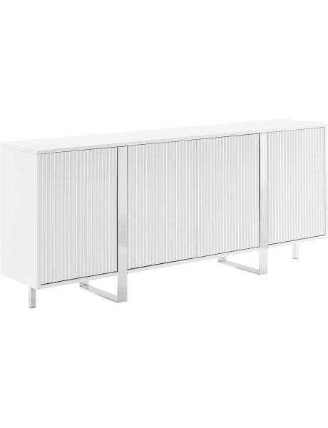 Buffet blanc en bois cannelé 4 portes 180 cm Nolven
