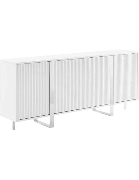 Buffet blanc en bois cannelé 4 portes 180 cm Nolven