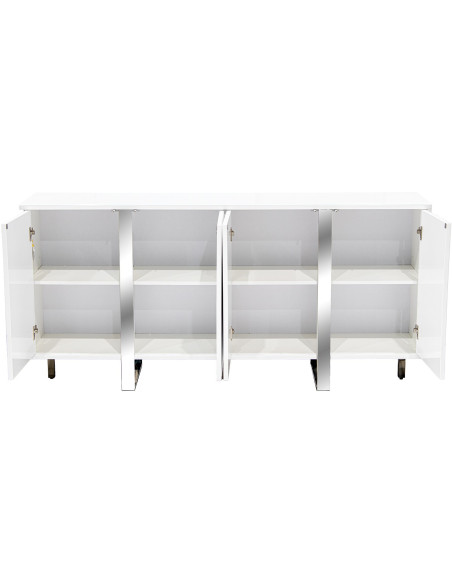 Buffet blanc en bois cannelé 4 portes 180 cm Nolven