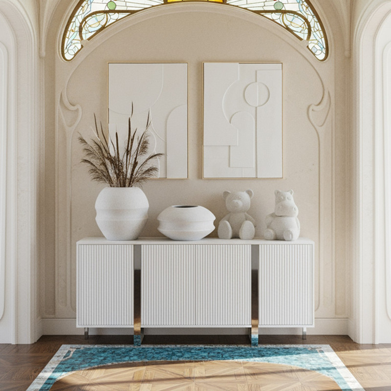 Buffet blanc en bois cannelé 4 portes...
