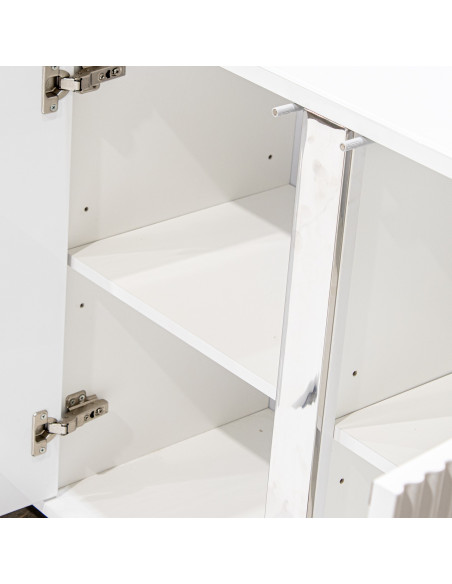 Buffet blanc en bois cannelé 4 portes 180 cm Nolven