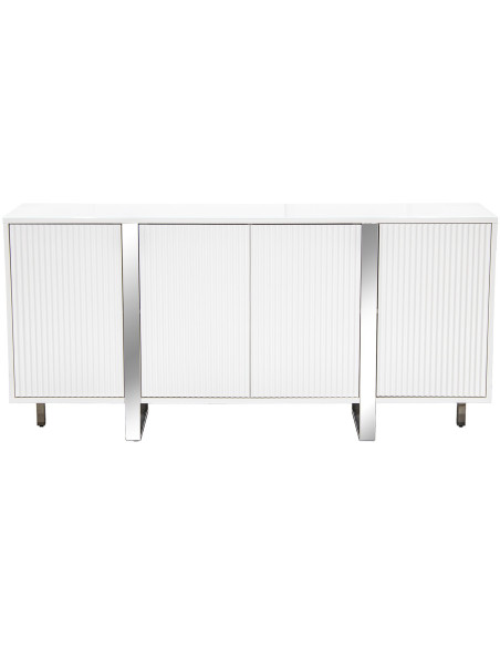 Buffet blanc en bois cannelé 4 portes 180 cm Nolven