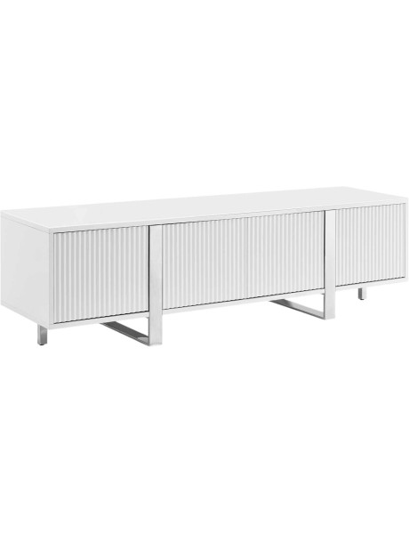 Meuble TV blanc cannelé 4 portes 180 cm Nolven