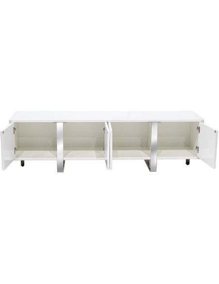 Meuble TV blanc cannelé 4 portes 180 cm Nolven