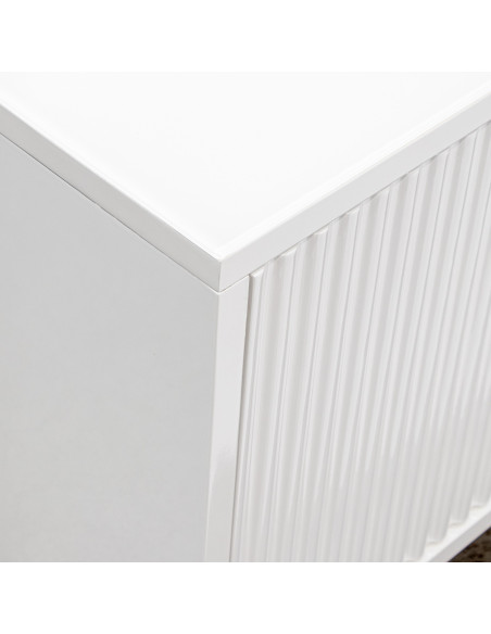 Meuble TV blanc cannelé 4 portes 180 cm Nolven