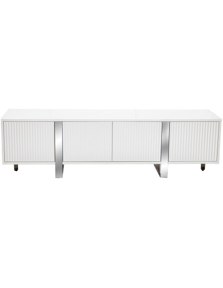 Meuble TV blanc cannelé 4 portes 180 cm Nolven
