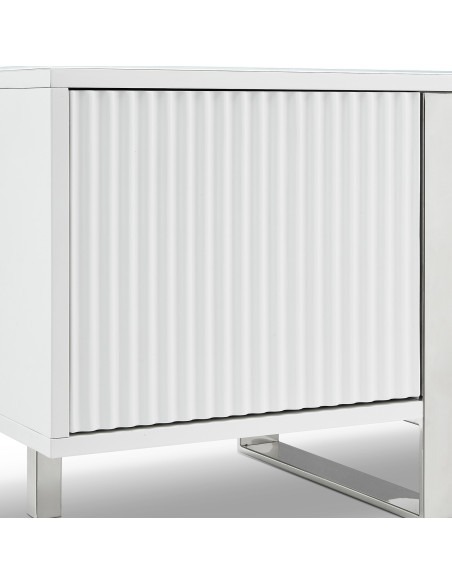 Meuble TV blanc cannelé 4 portes 180 cm Nolven