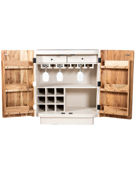 Meuble bar en bois de manguier 2 portes 85x50x100 cm Calderis