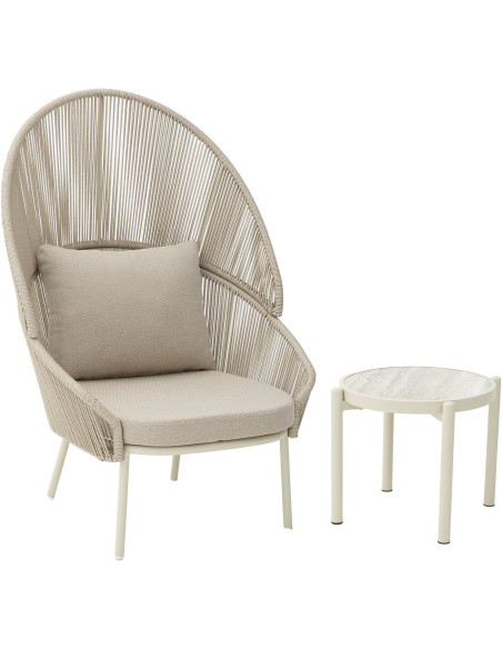 Salon de jardin 2 pièces beige en corde PE et aluminium Orvella
