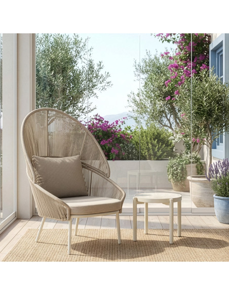 Salon de jardin 2 pièces beige en corde PE et aluminium Orvella