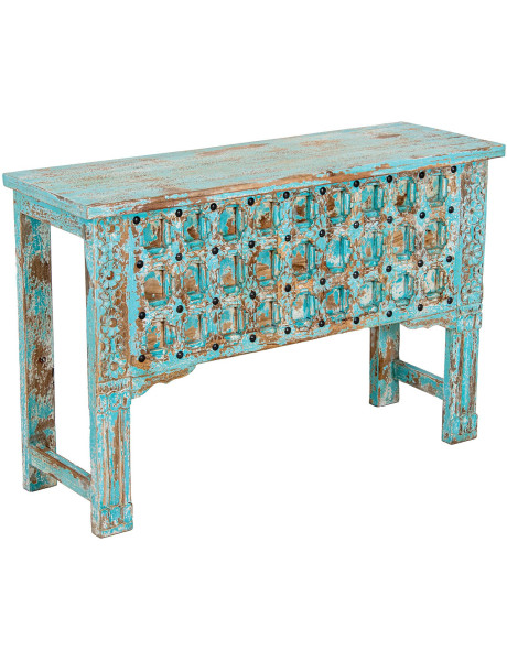 Console d’entrée en bois de manguier bleu patiné Vaelora