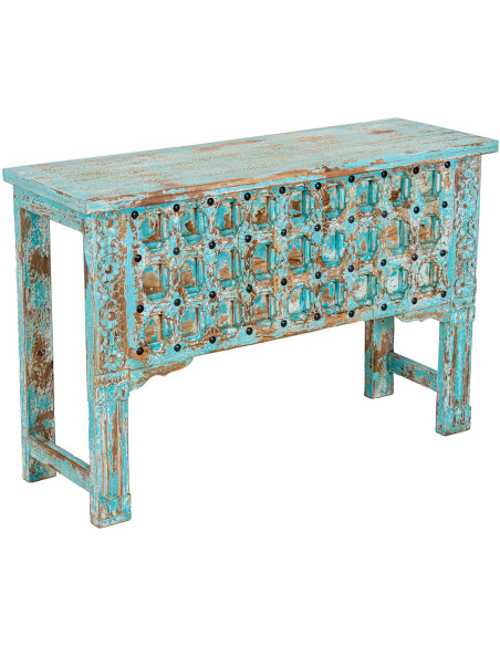 Console d’entrée en bois de manguier bleu patiné Vaelora