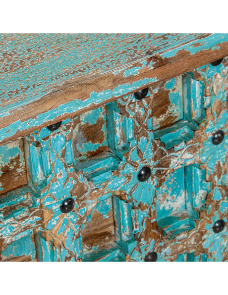 Console d’entrée en bois de manguier bleu patiné Vaelora