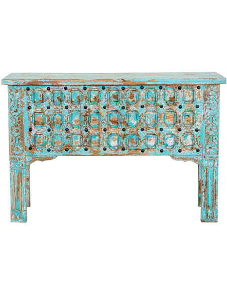 Console d’entrée en bois de manguier bleu patiné Vaelora
