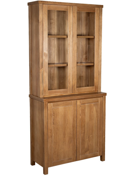 Vaisselier vitrine en pin naturel 4 portes 2 tiroirs Solenya